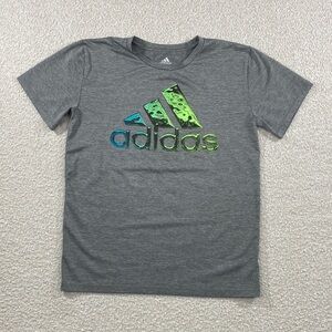 Adidas Kids Gray Tee with Green and Blue Logo Girls Large